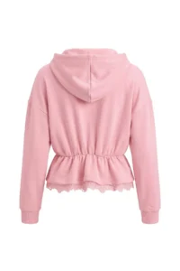TRENDYOLMİLLA Powder PINK Thick peplum Lace Detailed Hooded Long Sleeve Knitting Sweatshirt - Image 6