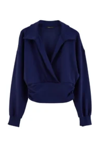 TRENDYOLMİLLA NAVY BLUE Soft Touch Double breasted Polo Shirt Yala Waist Fitting Crop Knitting Sweatshirt - Image 5