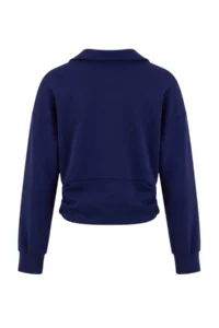 TRENDYOLMİLLA NAVY BLUE Soft Touch Double breasted Polo Shirt Yala Waist Fitting Crop Knitting Sweatshirt - Image 7