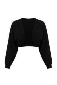 TRENDYOLMİLLA Black Thick Bolero Pattern Bat Arm Oversized Super Crop Knitting Sweatshirt