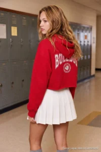 TRENDYOLMİLLA Red Thick Embroidered Sleeve with pocket Hooded buttoned Crop Knitting Sweatshirt - Image 3