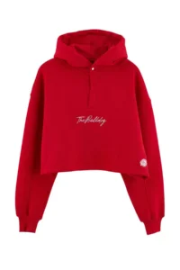 TRENDYOLMİLLA Red Thick Embroidered Sleeve with pocket Hooded buttoned Crop Knitting Sweatshirt - Image 4