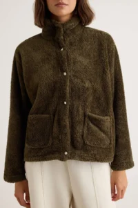 TRENDYOLMİLLA Khaki Plush Oversized snaps Pocket Detail High Neck Knitting Sweatshirt - Image 3