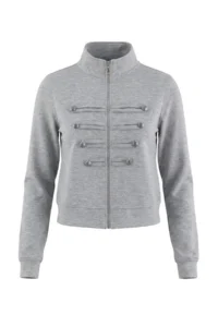 TRENDYOLMİLLA Gray Melange Zippered  Button Detailed Regular Pattern Knitting Cardigan/Sweatshirt