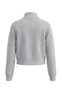 TRENDYOLMİLLA Gray Melange Zippered  Button Detailed Regular Pattern Knitting Cardigan/Sweatshirt - Image 3