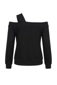 TRENDYOLMİLLA Black Thick Oversized/Wide Cut Asymmetric Collar off shoulder Knitting Sweatshirt - Image 3