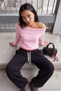 TRENDYOLMİLLA Light PINK Thick Without Raising Oversized/Wide Cut Carmen Collar Knitting Sweatshirt