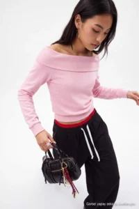 TRENDYOLMİLLA Light PINK Thick Without Raising Oversized/Wide Cut Carmen Collar Knitting Sweatshirt - Image 4