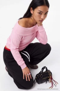 TRENDYOLMİLLA Light PINK Thick Without Raising Oversized/Wide Cut Carmen Collar Knitting Sweatshirt - Image 5