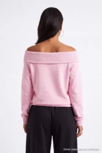 TRENDYOLMİLLA Light PINK Thick Without Raising Oversized/Wide Cut Carmen Collar Knitting Sweatshirt - Image 6