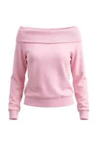 TRENDYOLMİLLA Light PINK Thick Without Raising Oversized/Wide Cut Carmen Collar Knitting Sweatshirt - Image 7
