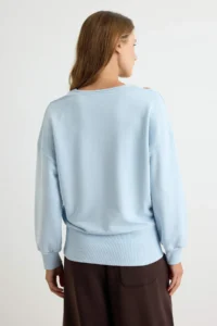 TRENDYOLMİLLA Light BLUE Thick Without Raising Oversized/Wide Cut off shoulder Knitting Sweatshirt - Image 4