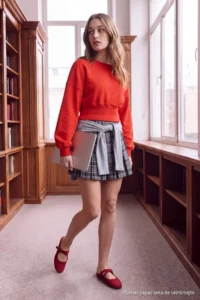 TRENDYOLMİLLA Dark Red Thick Without Raising Waist Fitting Regular Pattern Crop Length Knitting Sweatshirt - Image 4