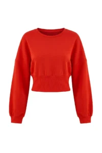 TRENDYOLMİLLA Dark Red Thick Without Raising Waist Fitting Regular Pattern Crop Length Knitting Sweatshirt - Image 6