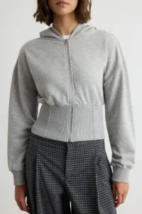 TRENDYOLMİLLA Gray Melange Thick Without Raising Waist Fitting Hooded Zippered Knitting Cardigan/Sweatshirt