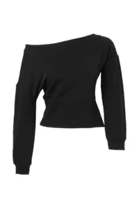TRENDYOLMİLLA Black Thick Without Raising Asymmetric Collar Waist Fitting Oversized/Wide Cut Knitting Sweatshirt - Image 4