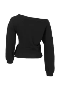 TRENDYOLMİLLA Black Thick Without Raising Asymmetric Collar Waist Fitting Oversized/Wide Cut Knitting Sweatshirt - Image 6