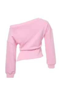 TRENDYOLMİLLA Light PINK Thick Without Raising Asymmetric Collar Waist Fitting Oversized Cut Knitting Sweatshirt - Image 6