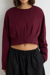 TRENDYOLMİLLA Plum Thick Without Raising Waist Detailed Regular Pattern Crop Length Knitting Sweatshirt - Image 3