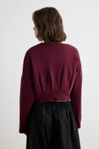 TRENDYOLMİLLA Plum Thick Without Raising Waist Detailed Regular Pattern Crop Length Knitting Sweatshirt - Image 4