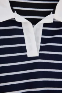 TRENDYOLMİLLA NAVY BLUE Striped Regular Polo Shirt Collar Drop Sleeve Crop Regular Thin Knitting Sweatshirt - Image 6