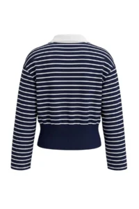 TRENDYOLMİLLA NAVY BLUE Striped Regular Polo Shirt Collar Drop Sleeve Crop Regular Thin Knitting Sweatshirt - Image 7