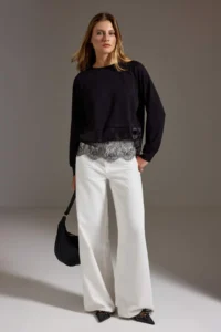 TRENDYOLMİLLA Black Soft Touch Lace Detailed Raglan Sleeve relaxed Pattern Knitting Sweatshirt - Image 2