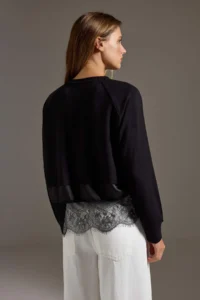 TRENDYOLMİLLA Black Soft Touch Lace Detailed Raglan Sleeve relaxed Pattern Knitting Sweatshirt - Image 4