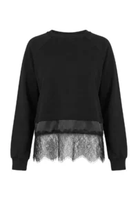 TRENDYOLMİLLA Black Soft Touch Lace Detailed Raglan Sleeve relaxed Pattern Knitting Sweatshirt - Image 5