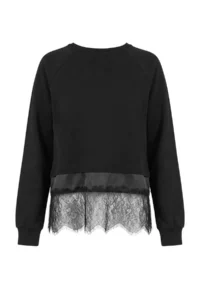 TRENDYOLMİLLA Black Soft Touch Lace Detailed Raglan Sleeve relaxed Pattern Knitting Sweatshirt - Image 7