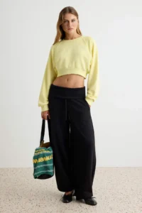 TRENDYOLMİLLA Light YELLOW Thick Without Raising Regular Pattern Crew Neck Crop Length Knitting Sweatshirt - Image 2