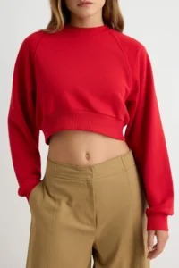 TRENDYOLMİLLA Red Thick Without Raising Regular Pattern Crew Neck Crop Length Knitting Sweatshirt - Image 3