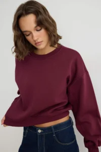 TRENDYOLMİLLA Plum Thick Fleece Inside Oversized/Wide Cut Sleeve Sewing Detailed Knitting Sweatshirt