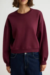 TRENDYOLMİLLA Plum Thick Fleece Inside Oversized/Wide Cut Sleeve Sewing Detailed Knitting Sweatshirt - Image 3