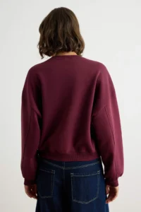 TRENDYOLMİLLA Plum Thick Fleece Inside Oversized/Wide Cut Sleeve Sewing Detailed Knitting Sweatshirt - Image 4