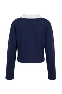 TRENDYOLMİLLA Dark NAVY Oversized/Rahat Cut Lace Collar Detailed interlock Knitting Sweatshirt - Image 3