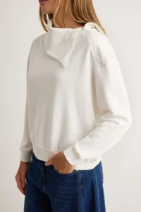 TRENDYOLMİLLA Ecru Thick Without Raising Asymmetric Turndown collar Regular Pattern Knitting Sweatshirt - Image 3