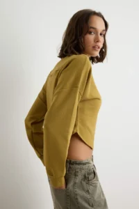TRENDYOLMİLLA Khaki fragmented Cut Thick Oversized Wide Cut High Neck Knitting Sweatshirt - Image 2