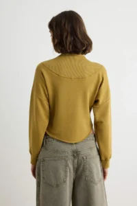 TRENDYOLMİLLA Khaki fragmented Cut Thick Oversized Wide Cut High Neck Knitting Sweatshirt - Image 4