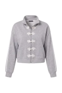 TRENDYOLMİLLA Gray Melange Thick Zippered China buttoned Oversized Knitting Cardigan/Sweatshirt