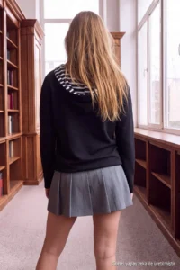 TRENDYOLMİLLA Black Striped Shawl Detailed Oversized/Wide Cut Thick Knitting Sweatshirt - Image 5
