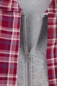 TRENDYOLMİLLA Gray Melange Tied up Plaid Hooded Zippered Knitting Cardigan/Sweatshirt - Image 6
