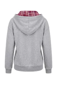 TRENDYOLMİLLA Gray Melange Tied up Plaid Hooded Zippered Knitting Cardigan/Sweatshirt - Image 8