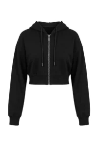 TRENDYOLMİLLA Black Zippered Hooded Drop Sleeve Kordonlu Super Crop Thick Knitting Cardigan/Sweatshirt