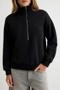 TRENDYOLMİLLA Black Thick Zippered High Neck Oversized/Wide Cut Knitting Sweatshirt - Image 4