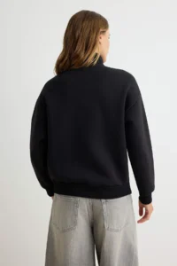 TRENDYOLMİLLA Black Thick Zippered High Neck Oversized/Wide Cut Knitting Sweatshirt - Image 5
