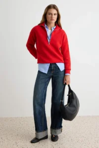 TRENDYOLMİLLA Red Thick Zippered High Neck Oversized/Wide Cut Knitting Sweatshirt with Fleece Inside - Image 2