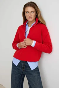TRENDYOLMİLLA Red Thick Zippered High Neck Oversized/Wide Cut Knitting Sweatshirt with Fleece Inside - Image 3