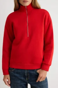 TRENDYOLMİLLA Red Thick Zippered High Neck Oversized/Wide Cut Knitting Sweatshirt with Fleece Inside - Image 4