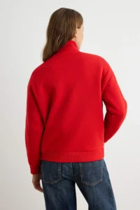 TRENDYOLMİLLA Red Thick Zippered High Neck Oversized/Wide Cut Knitting Sweatshirt with Fleece Inside - Image 5